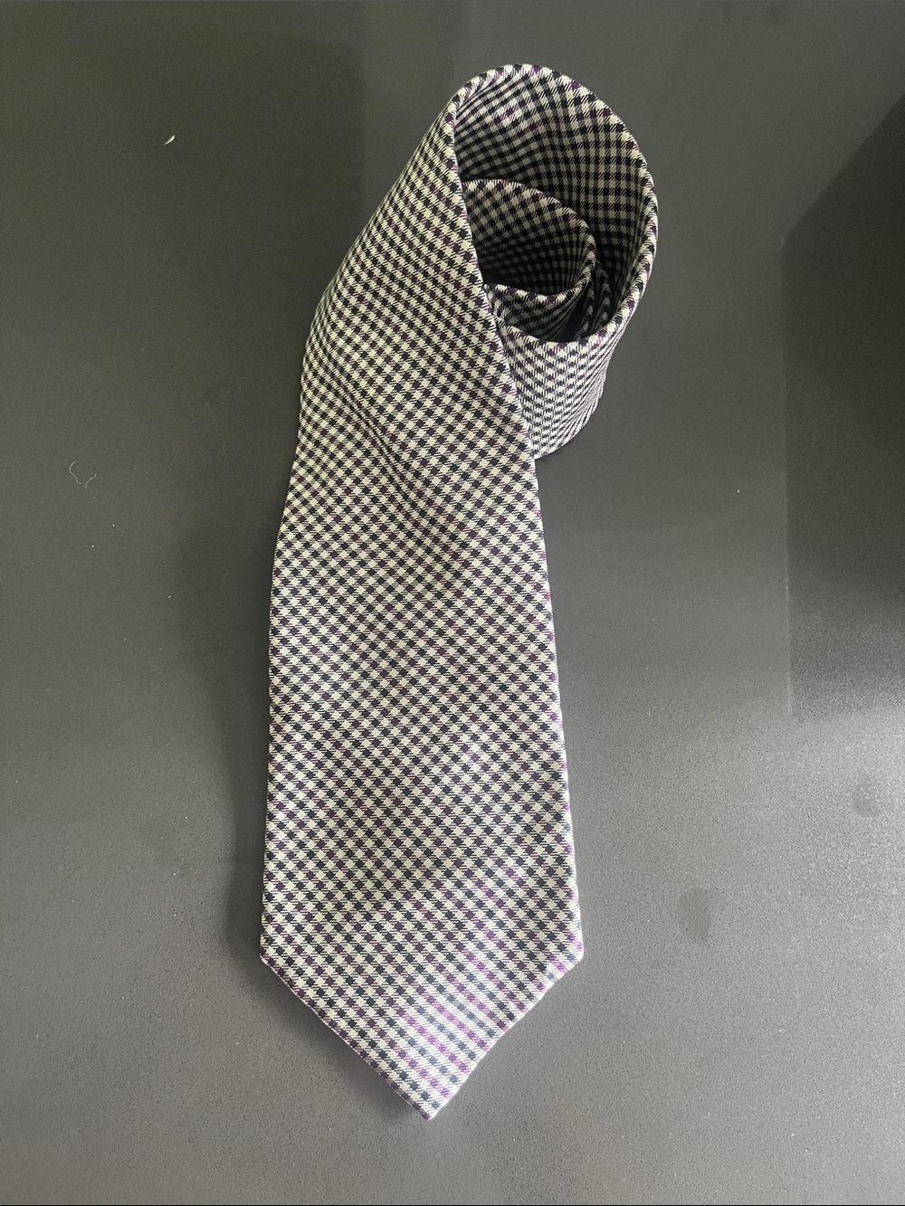 Brooks Brothers Purple and White Micro-Check Silk Tie